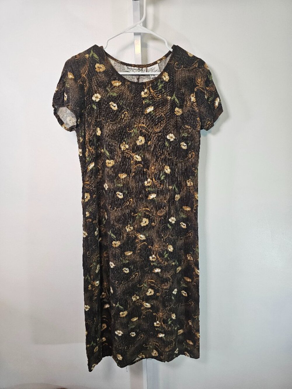 Vintage Victoria Holley Dress Brown Floral Paisley Shift Twee Grunge Casual 8P
